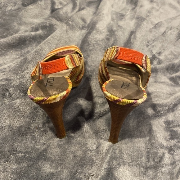 Peep Toe Yellow Orange Red Purple Striped Moda Slingback Heels size 6 - Picture 4 of 8
